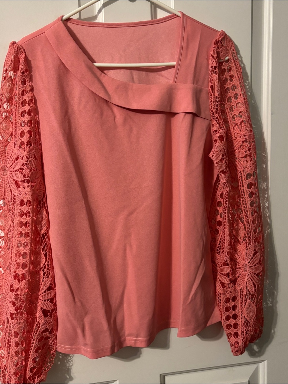 Women's Coral Lace-Sleeve Top